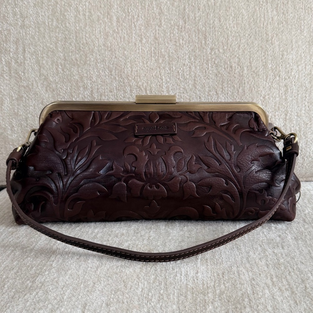 Gianni Conti Brown Embossed Leather Satchel Bag - Picture 4 of 14